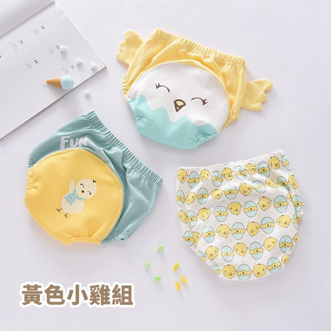 Vanibaby - 幼兒學習褲 3入組（6層脫脂紗布）防水 透氣-黃色小雞