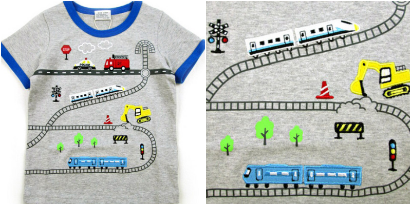 日本服飾代購 - (剩95)純棉刺繡X印花短袖上衣-忙碌交通車-雜灰