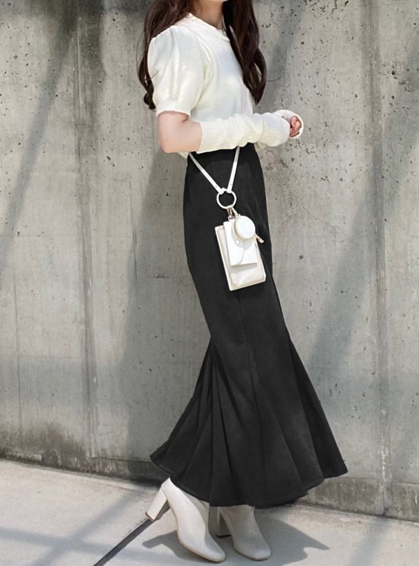 日本 GRL - 經典麂皮感修身魚尾裙-深灰