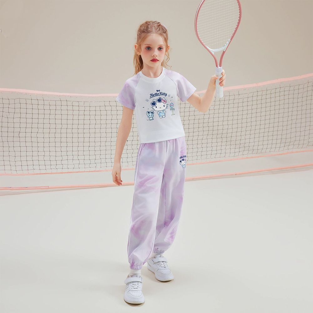 撞色暈染短袖+長褲套裝-卡通人物Hello Kitty-紫色