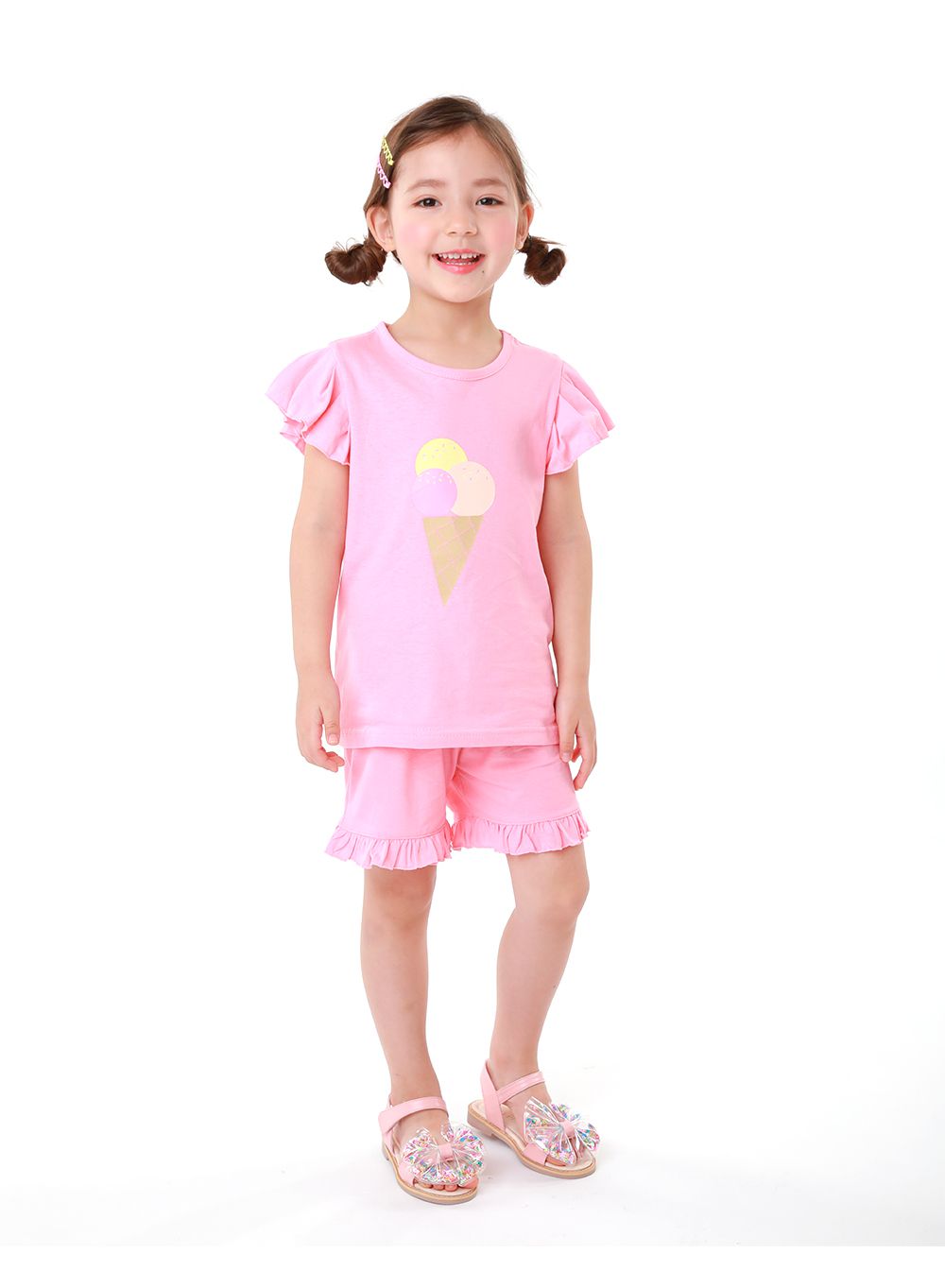 韓國 OZKIZ - 愛心亮片蝴蝶結魔鬼氈涼鞋