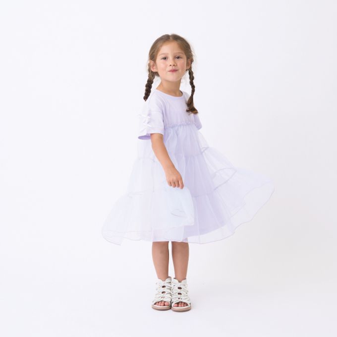 日本 Lycee mine - 接觸冷感 緞帶短袖蛋糕洋裝-薰衣草