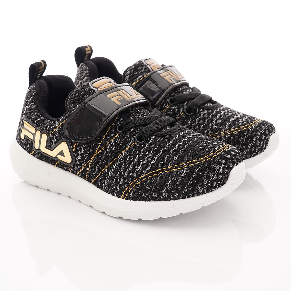 FILA - 運動童鞋-針織簡約慢跑鞋款(中大童段)-黑金