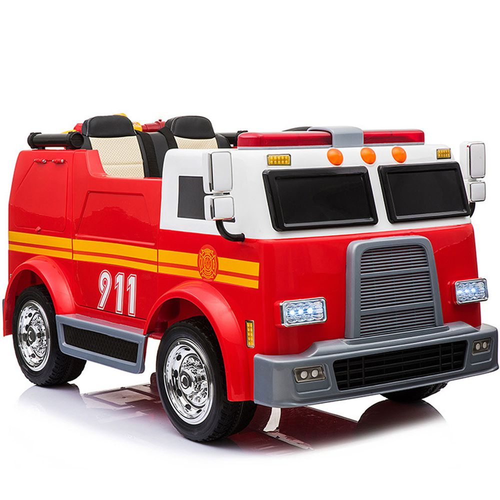 聰明媽咪兒童超跑 - 消防車造型 雙人座 雙驅兒童電動車-紅色
