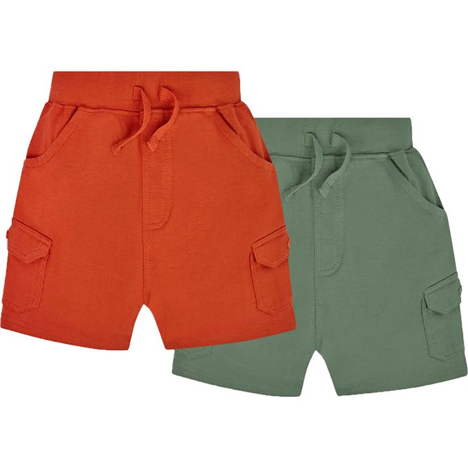 英國 JoJo Maman BeBe - 超優質嬰幼兒/兒童100%純棉綁繩工裝短褲2入組-橘綠
