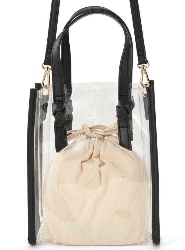 日本 GRL - 3way透明方形手提袋(附棉質束口收納袋)-黑