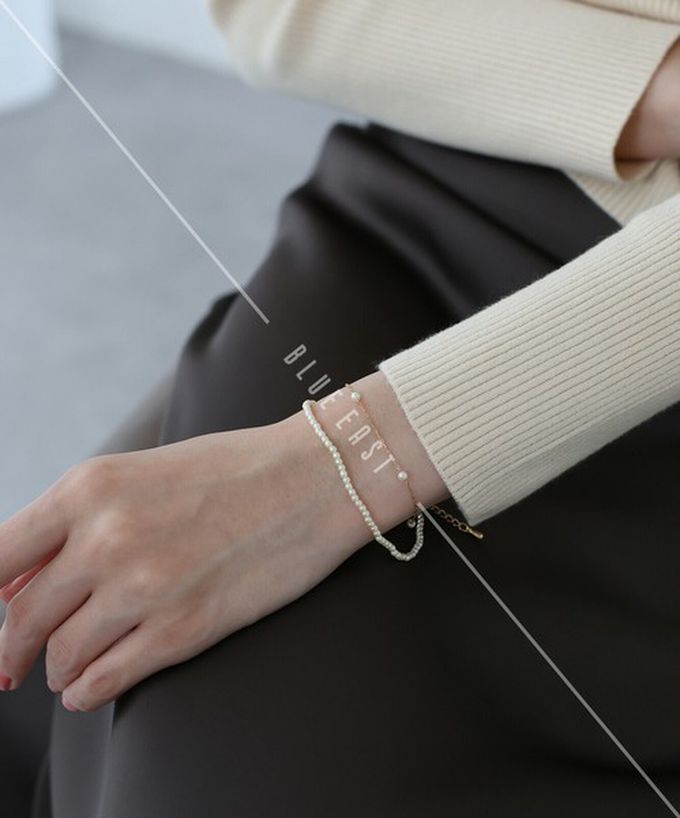 日本 BLUE EAST - 韓國製 精緻雙珍珠造型美人手鍊-金