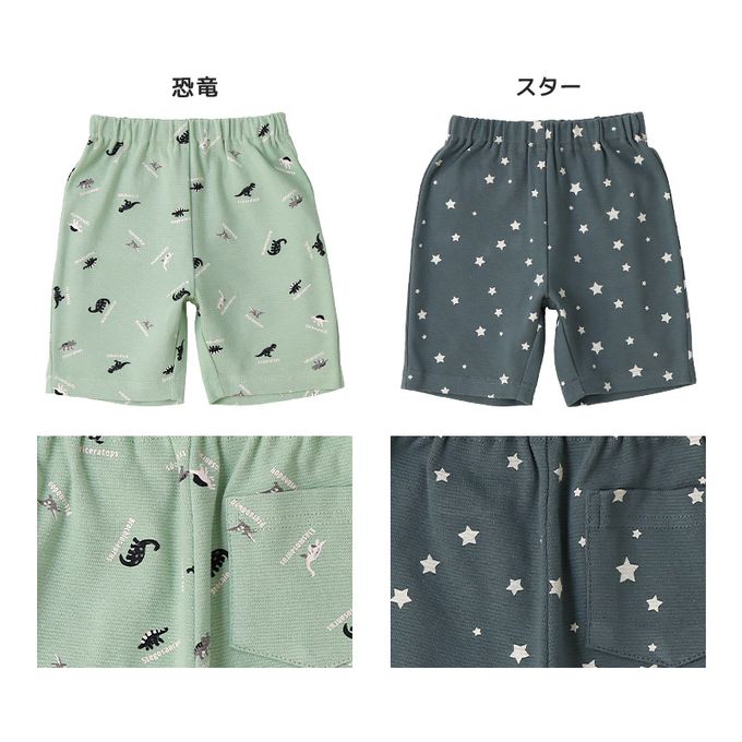 日本 ZOOLAND - 百搭印花彈力休閒短褲-素面-深藍