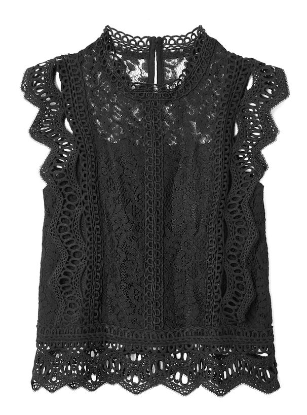 日本 GRL - 優雅鏤空蕾絲無袖上衣-時尚黑
