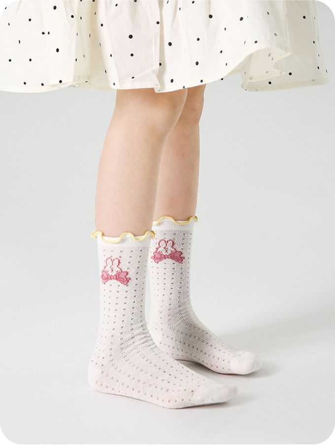 櫻桃兔子蝴蝶結木耳邊網眼中筒棉襪