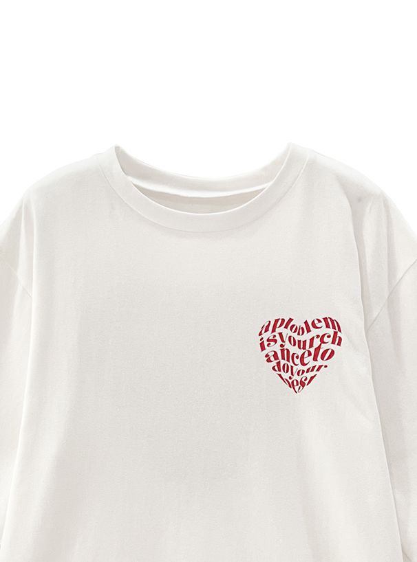 日本 GRL - 純棉落肩休閒長版短T-愛心英文-白