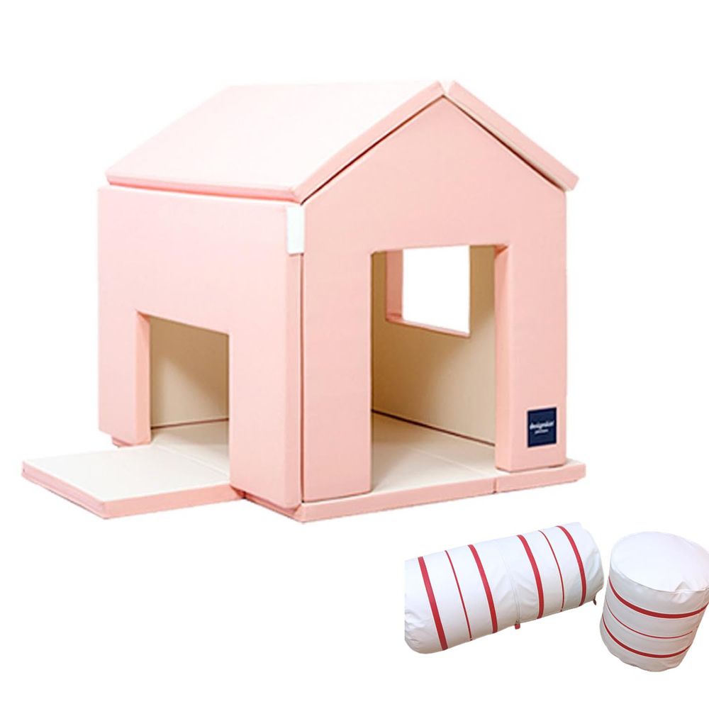 Design Skin - 糖果屋變形地墊/遊戲地墊-粉色+紅白連接豆豆椅/靠枕/抱枕(3入組)