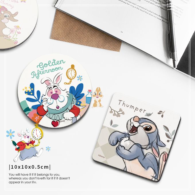 收納王妃 - 迪士尼 Disney 兔子系列【圓形紅花白兔】珪藻土軟式吸水杯墊 吸水墊 台灣製造二入組10X10X0.5cm