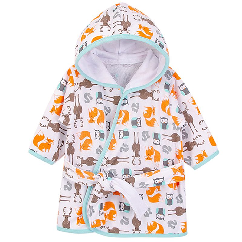 美國 Luvable Friends - 甜蜜寶貝嬰幼兒綁帶連帽浴巾/浴袍-多彩森林 (9-18M)