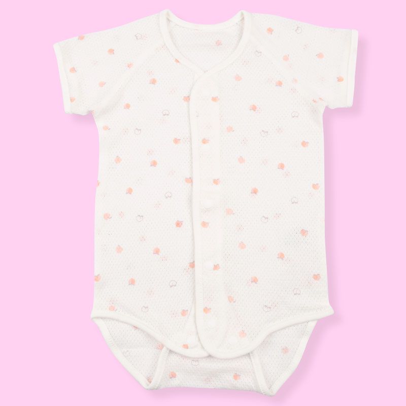 akachan honpo - 短袖前開式包屁衣-粉紅色 (80cm)