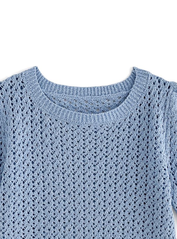 日本 GRL - 清新短版鉤針短袖上衣-冰河藍 (F)