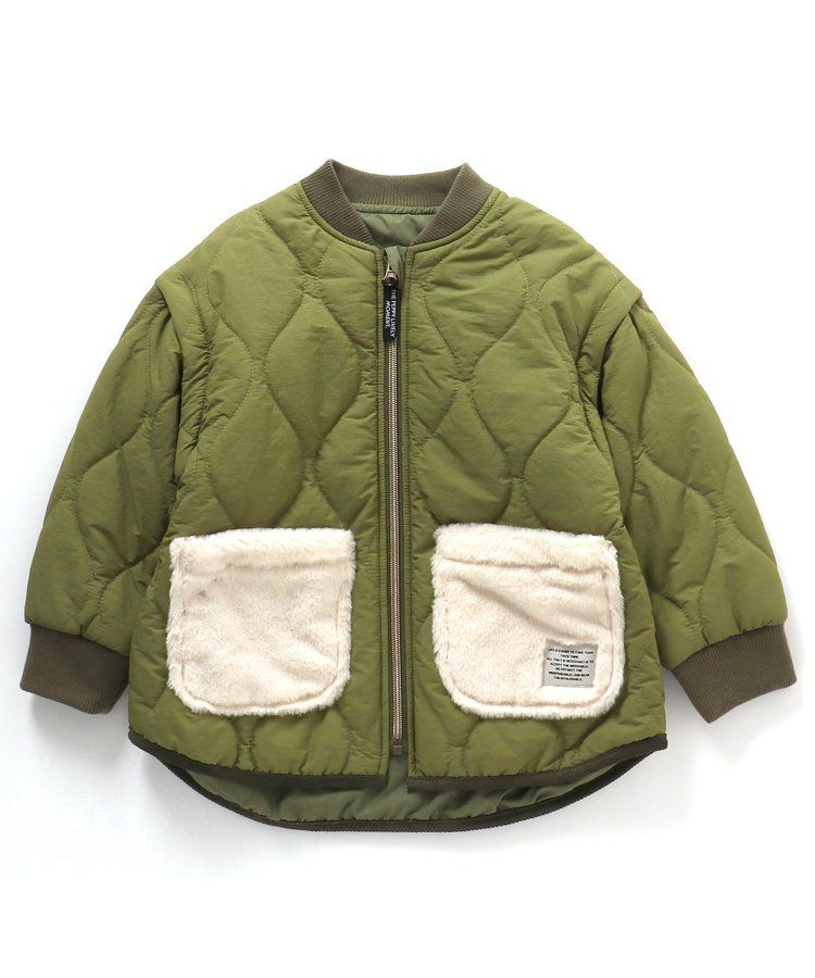 日本 BREEZE - 袖可拆2way絎縫拼接夾克/背心-軍綠