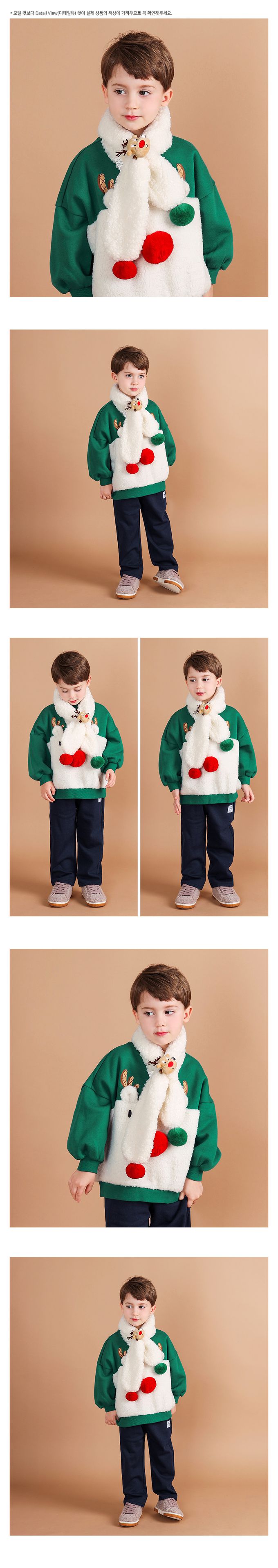 韓國 WALTON kids - 羊羔絨麋鹿裝飾圍巾/聖誕-奶油 (FREE)