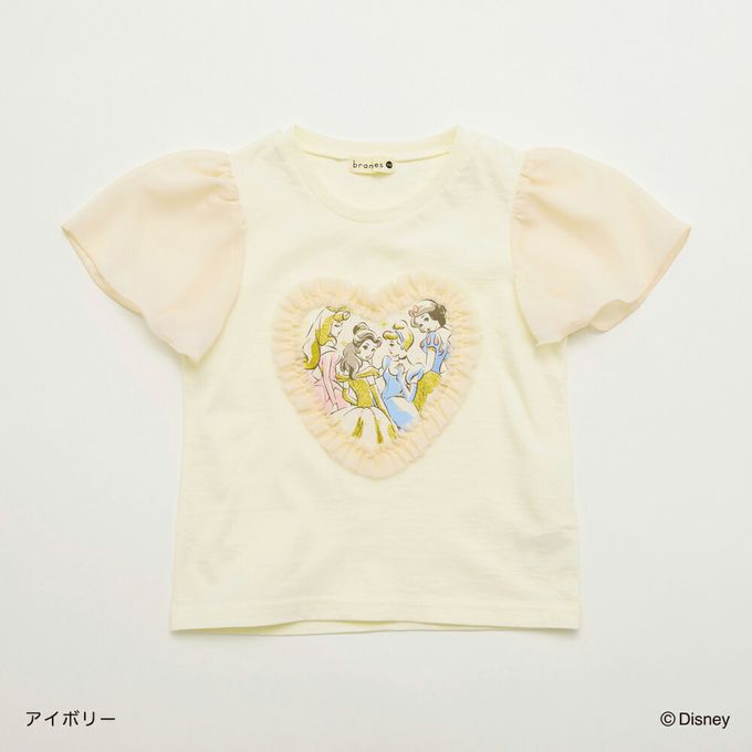 日本 BRANSHES - 迪士尼限定 夢幻雪紡短袖上衣-公主大集合-米黃
