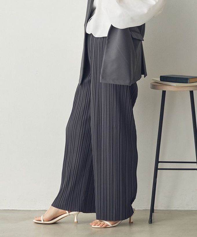 日本 Sans Souci 34+ - 細摺搖曳優雅寬褲(全腰鬆緊)-黑 (M)