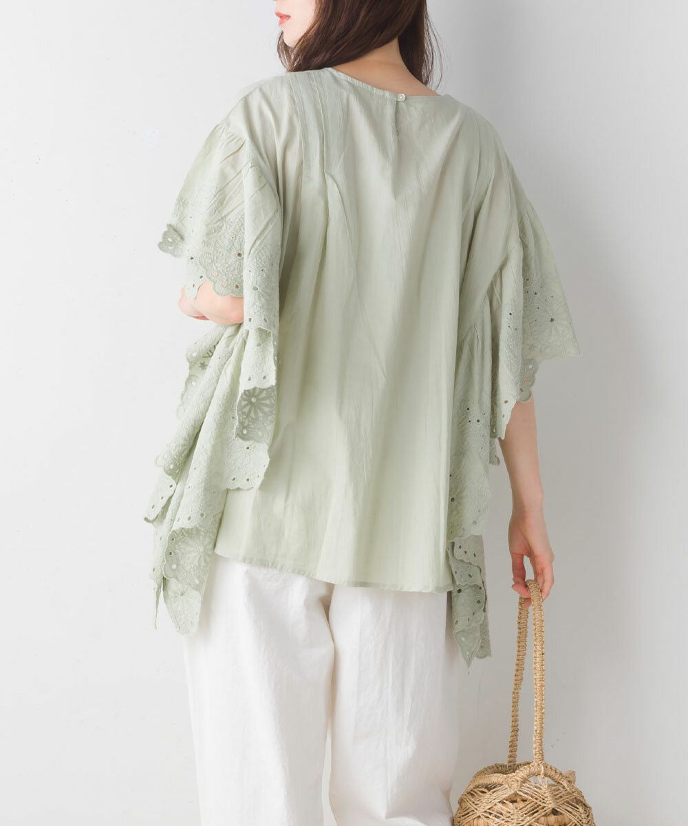 日本女裝代購 - 文藝刺繡大波浪寬鬆短袖上衣-經典黑