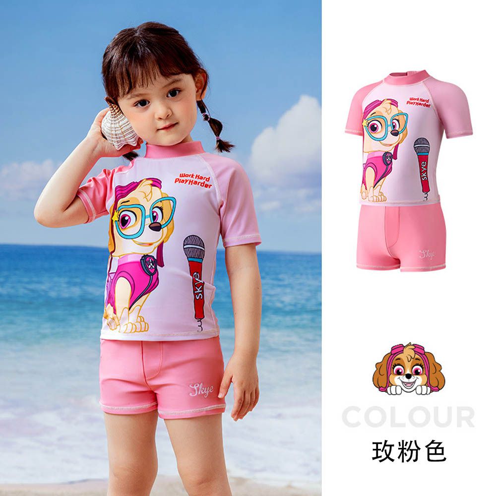 UPF50+短袖泳裝套裝-卡通人物天天-粉色