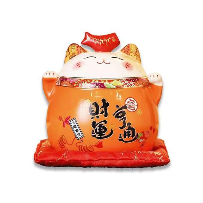 MODACore 摩達客 - ◉春節開運◉開運超招財貓密封罐糖果盒擺飾_四色可選(贈坐墊)/聚寶盆收納好物-粉色
