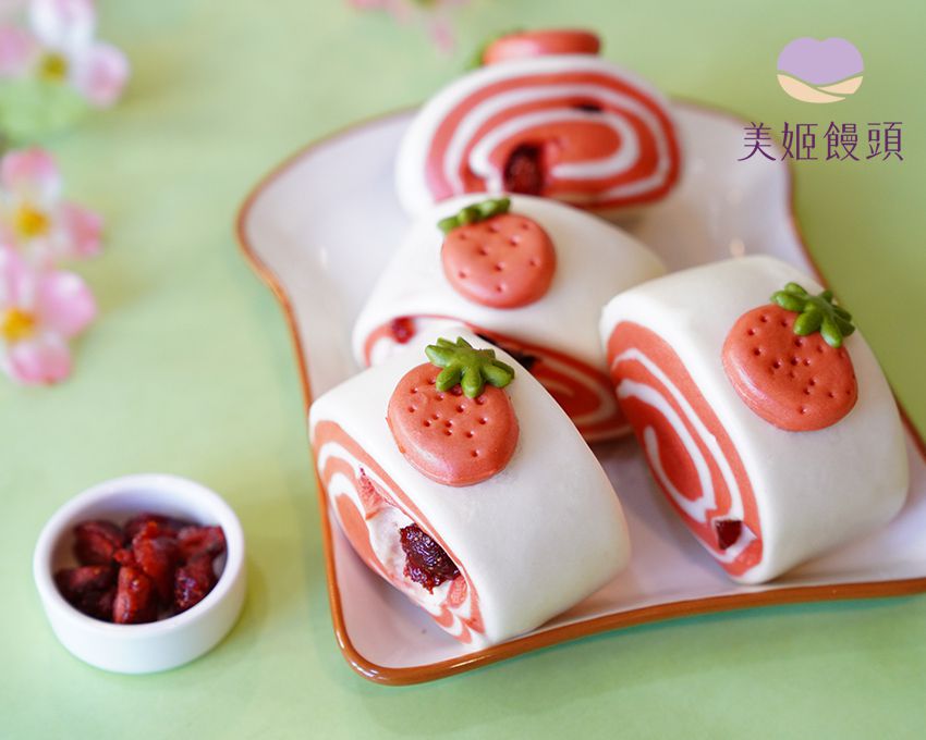 美姬饅頭 - 草莓瑞士捲鮮乳造型饅頭 (6入)-55g