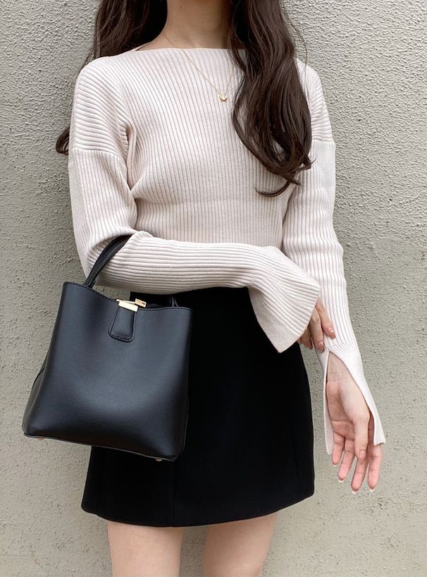 日本 GRL - 袖口剪裁船領羅紋長袖上衣-春芽綠