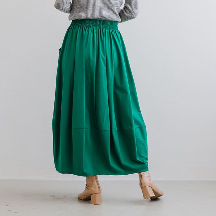 日本 ihuu - 文藝感打摺修身長裙-草綠