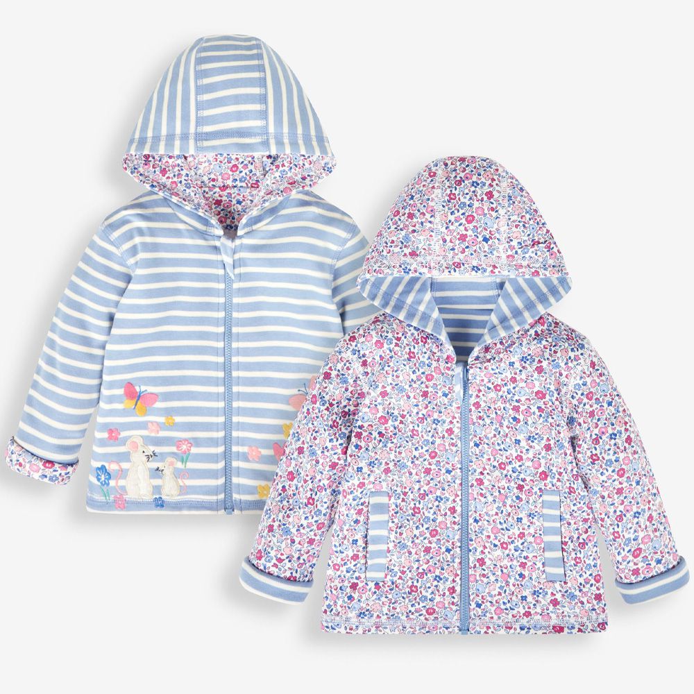英國 JoJo Maman BeBe - 幼/兒童雙面穿100%純棉保暖連帽外套-紫羅蘭鼠