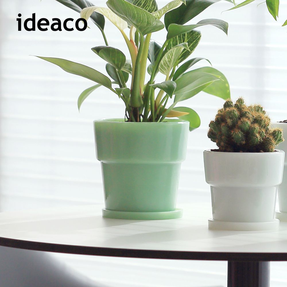 日本IDEACO - 復古風奶玉植栽盆器(直徑12cm)-大-翡翠綠