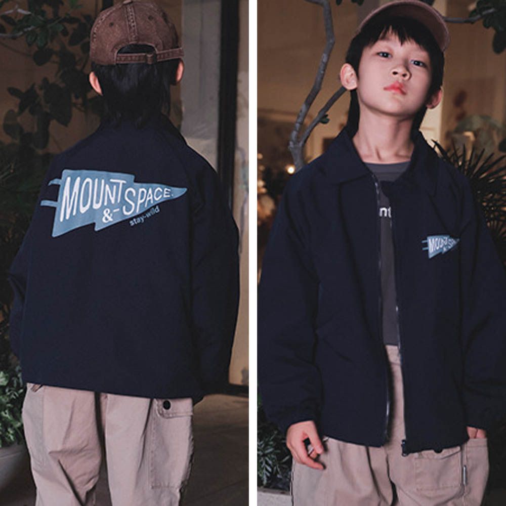 雙面穿工裝翻領防風外套-藏青