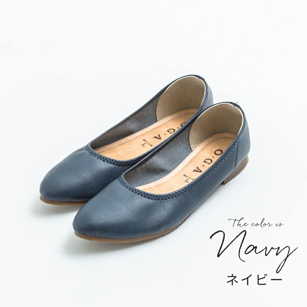 日本女裝代購 - 日本製 仿皮尖頭柔軟休閒平底包鞋-深藍