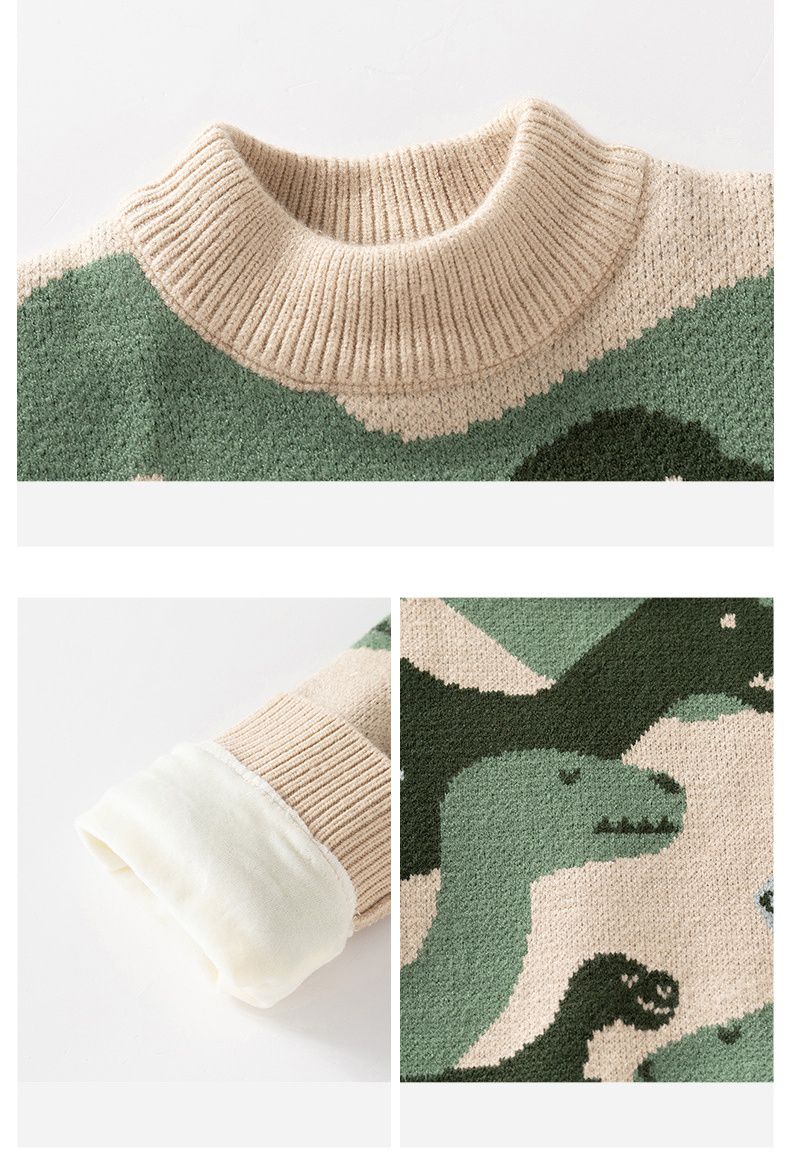 圓領保暖針織長袖上衣/毛衣-恐龍迷彩-綠色