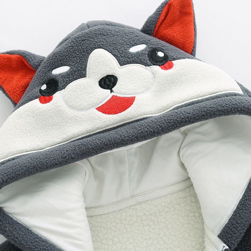 立體造型搖粒絨保暖兒童外套-哈士奇-灰色