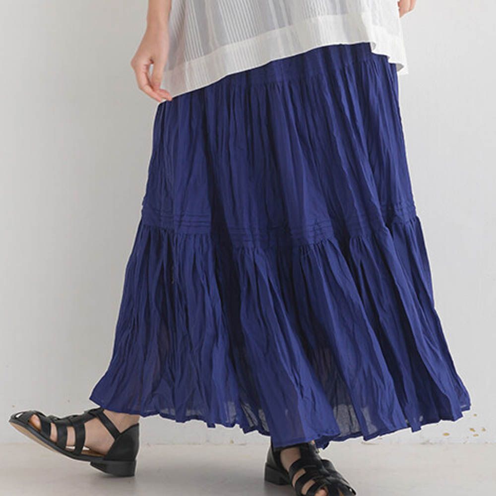 100%印度棉 飄逸分層長裙-寶藍