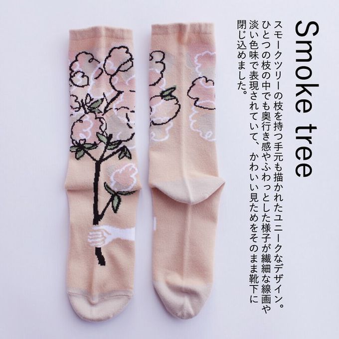 日本女裝代購 - 日本製 唯美花卉風長襪-煙之樹-粉紅 (23-25cm)