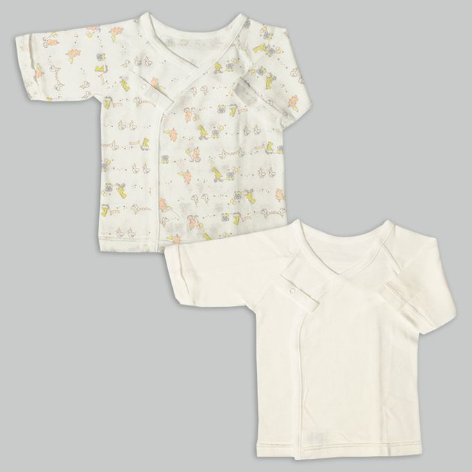 akachan honpo - 長袖新生兒內衣6件組-按扣款-米白色 (50~60cm)