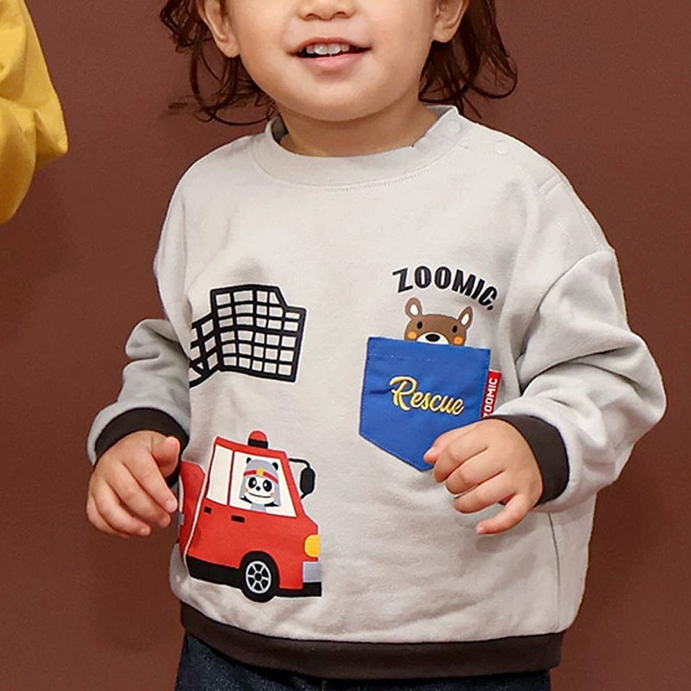 熊熊救援隊 消防車印花長袖上衣-淺灰