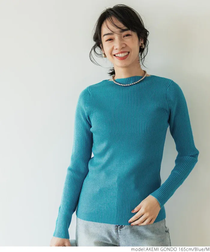 日本 COCA - 極上厚磅 彈性羅紋針織上衣-船型領-黑