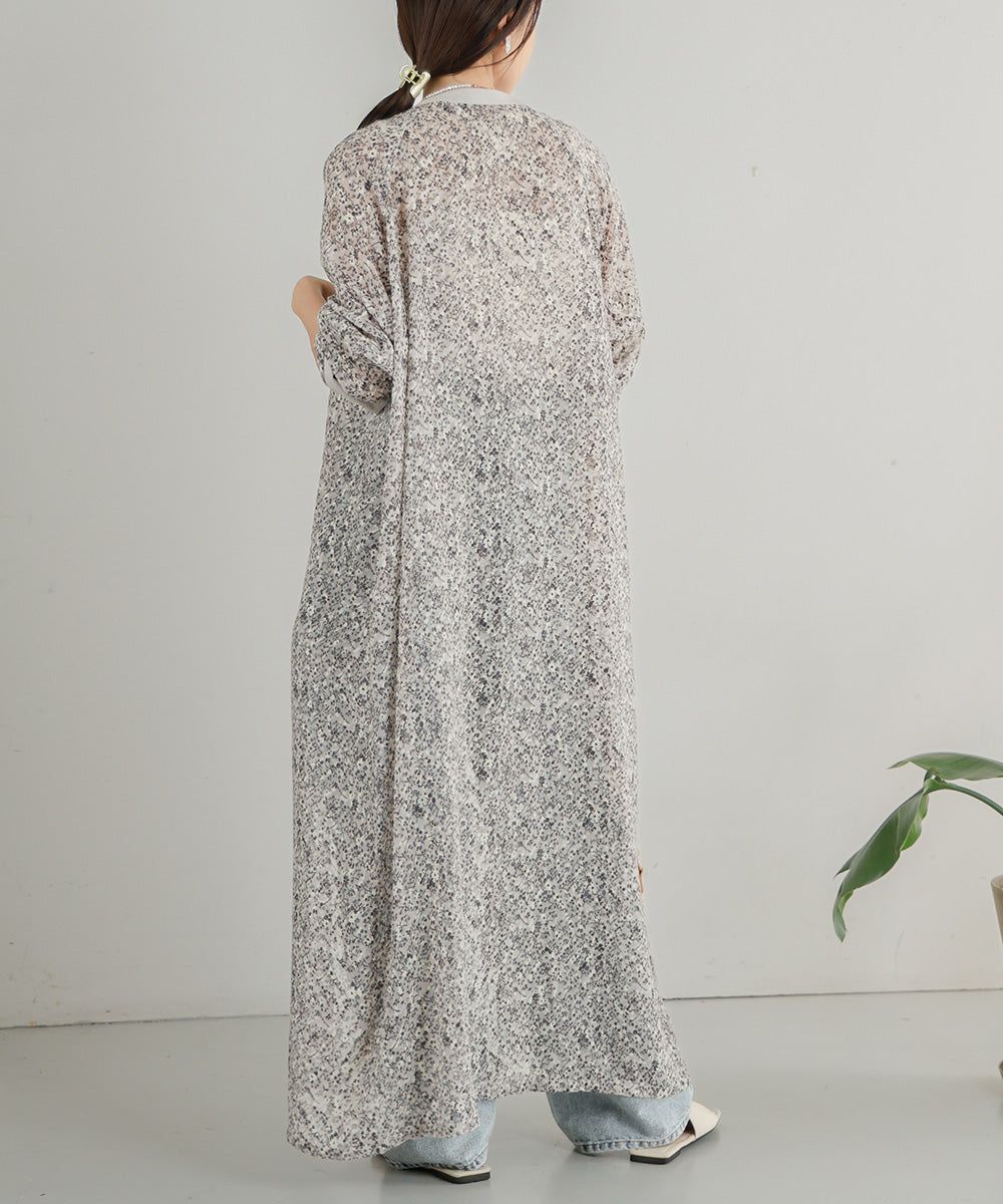 日本 Bab - 文藝浪漫碎花排扣洋裝-石英灰