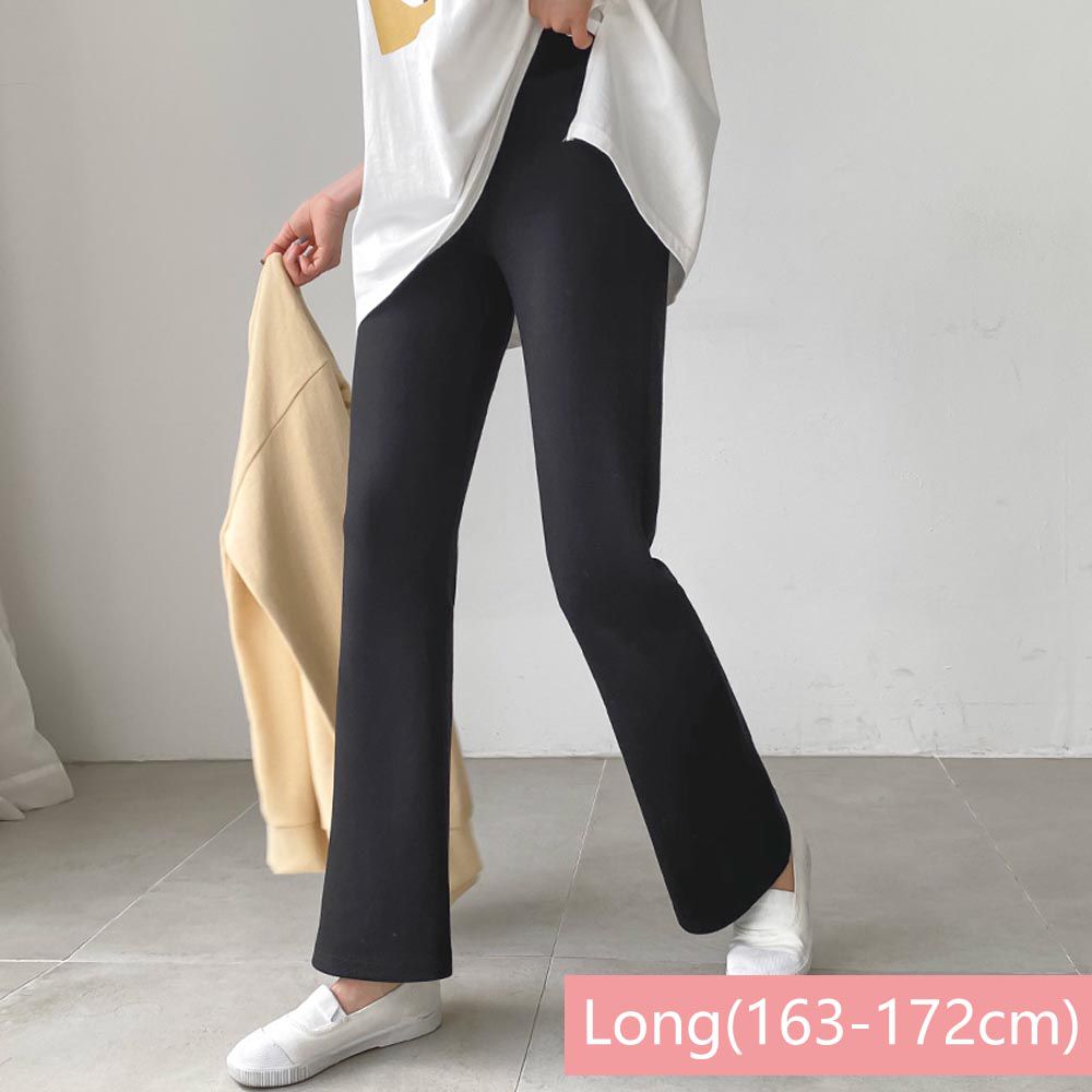 韓國女裝連線 - 高腰包覆舒適彈力美腿褲-Long(163-172cm適穿)-黑