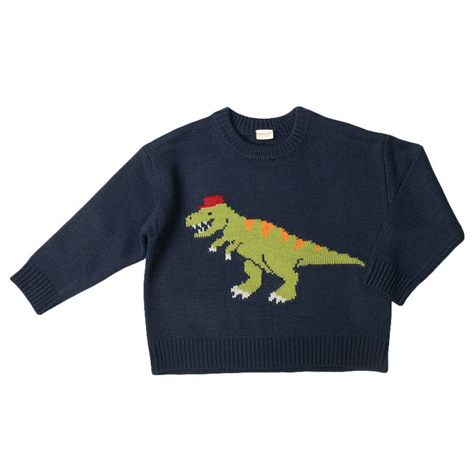 akachan honpo - 針織休閒上衣-緹花-深藍色