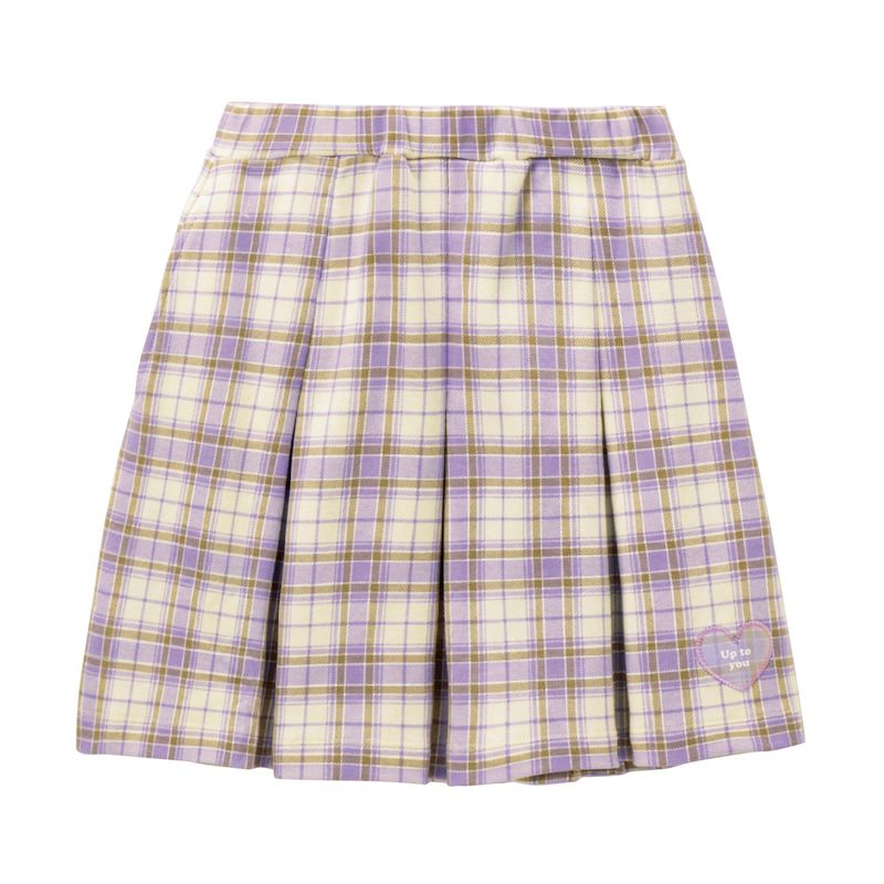 日本 Papel lapiz - 愛心徽章格紋百摺短裙-水藍