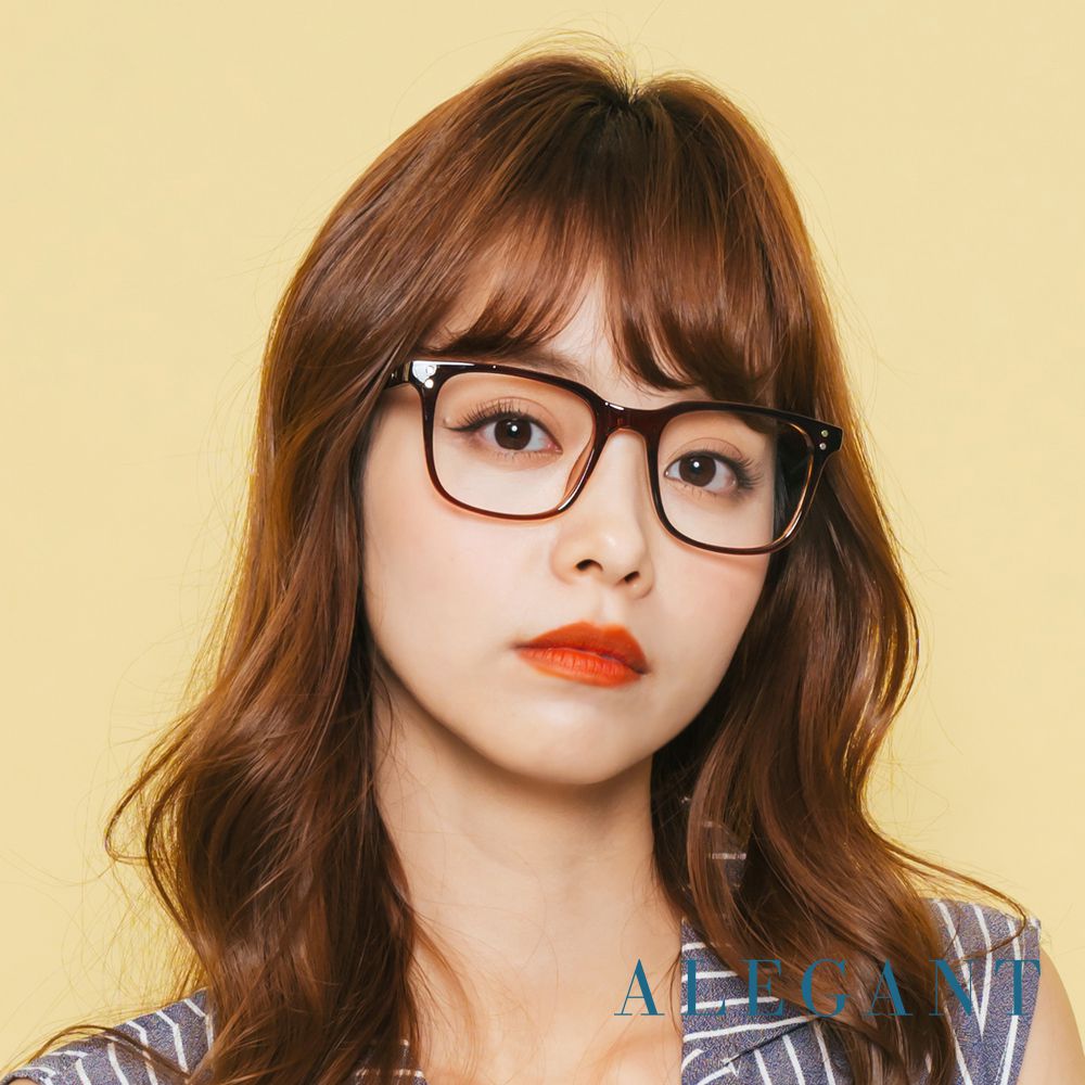 ALEGANT - 日系都會簡約設計金屬裝飾淺棕UV400輕量TR90方框濾藍光眼鏡