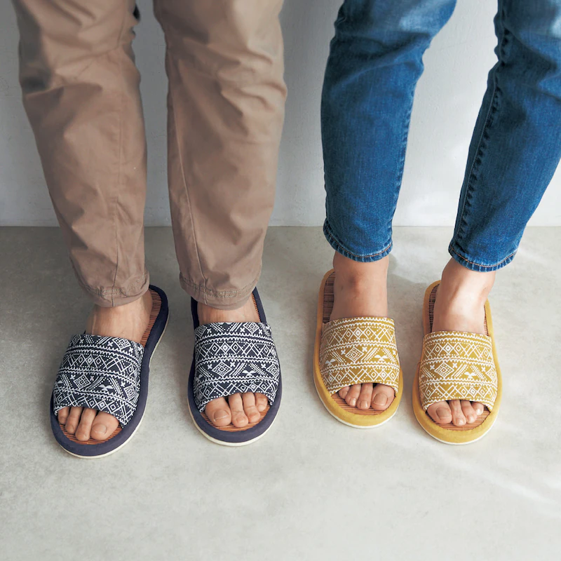 日本千趣會 - 涼爽棉麻竹編室內拖鞋-點點-咖啡