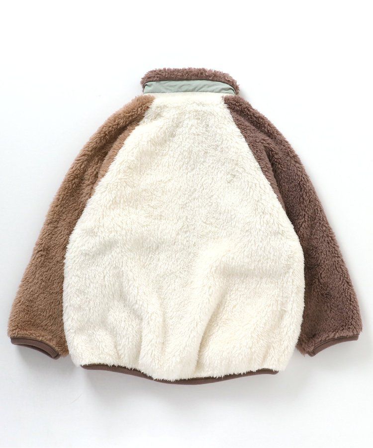 日本 apres les cours - 蓬鬆拼接風多彩絨毛外套-摩卡系