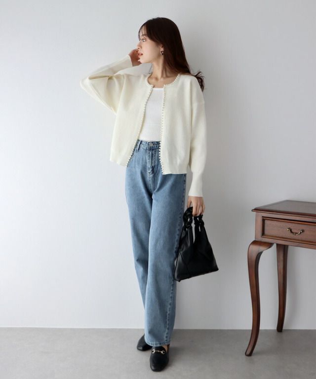 日本 BLUE EAST - 珍珠公主短版針織外套-米杏