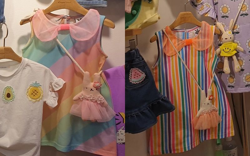 韓國 Coco rabbit - 紗裙兔子娃娃包包彩虹洋裝-直條紋